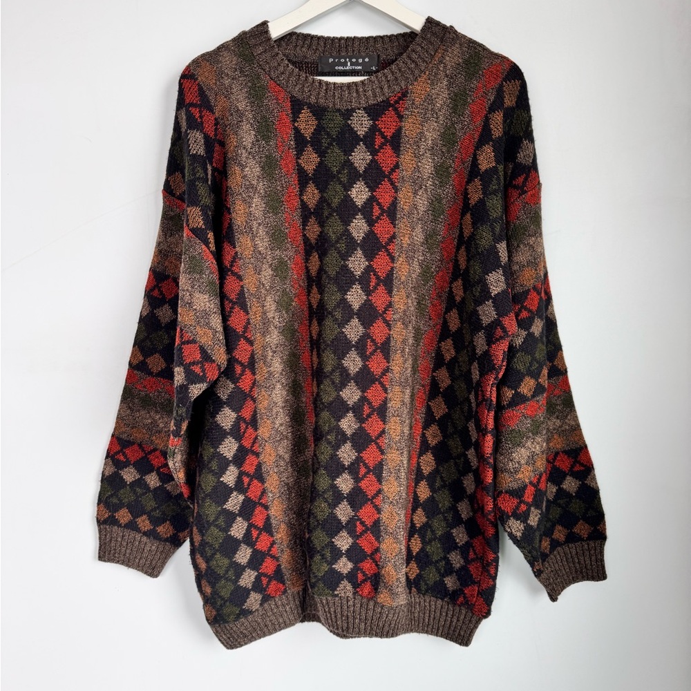 Vintage Protege Collection Patterned Crew Neck Sweater Size Large